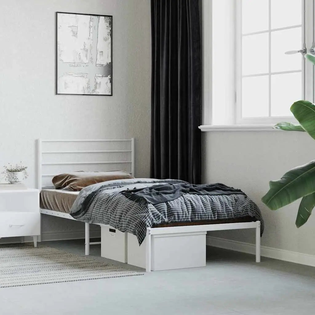 vidaXL Metal Bed Frame without Mattress with Headboard Black 75x190cm - from vidaXL