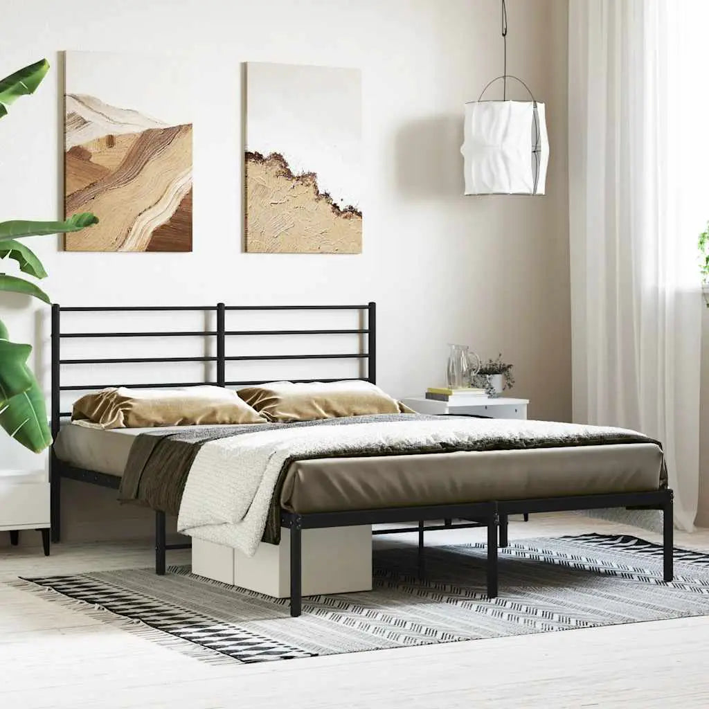 vidaXL Metal Bed Frame without Mattress with Headboard Black 75x190cm - from vidaXL