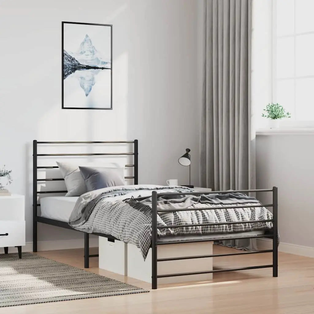 vidaXL Metal Bed Frame without Mattress with Headboard Black 75x190cm - from vidaXL