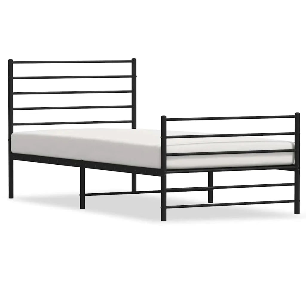 vidaXL Metal Bed Frame without Mattress with Headboard Black 75x190cm - from vidaXL