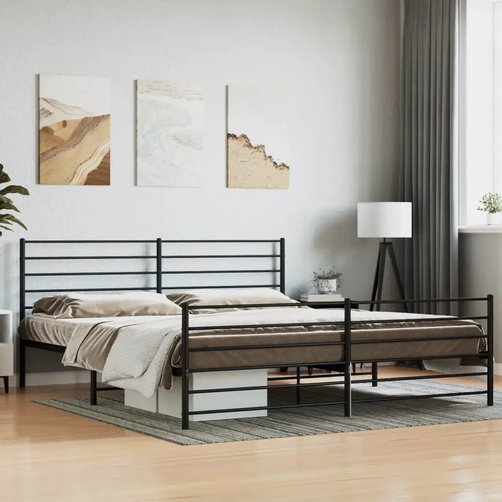 vidaXL Metal Bed Frame without Mattress with Headboard Black 75x190cm - from vidaXL