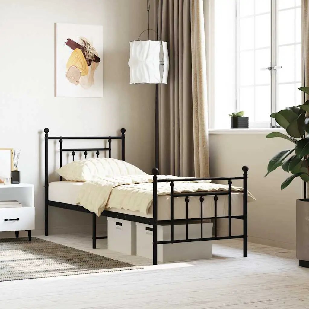 vidaXL Bed Frame | Black | Powder-Coated Steel | Small Single | Bed Frame - from vidaXL