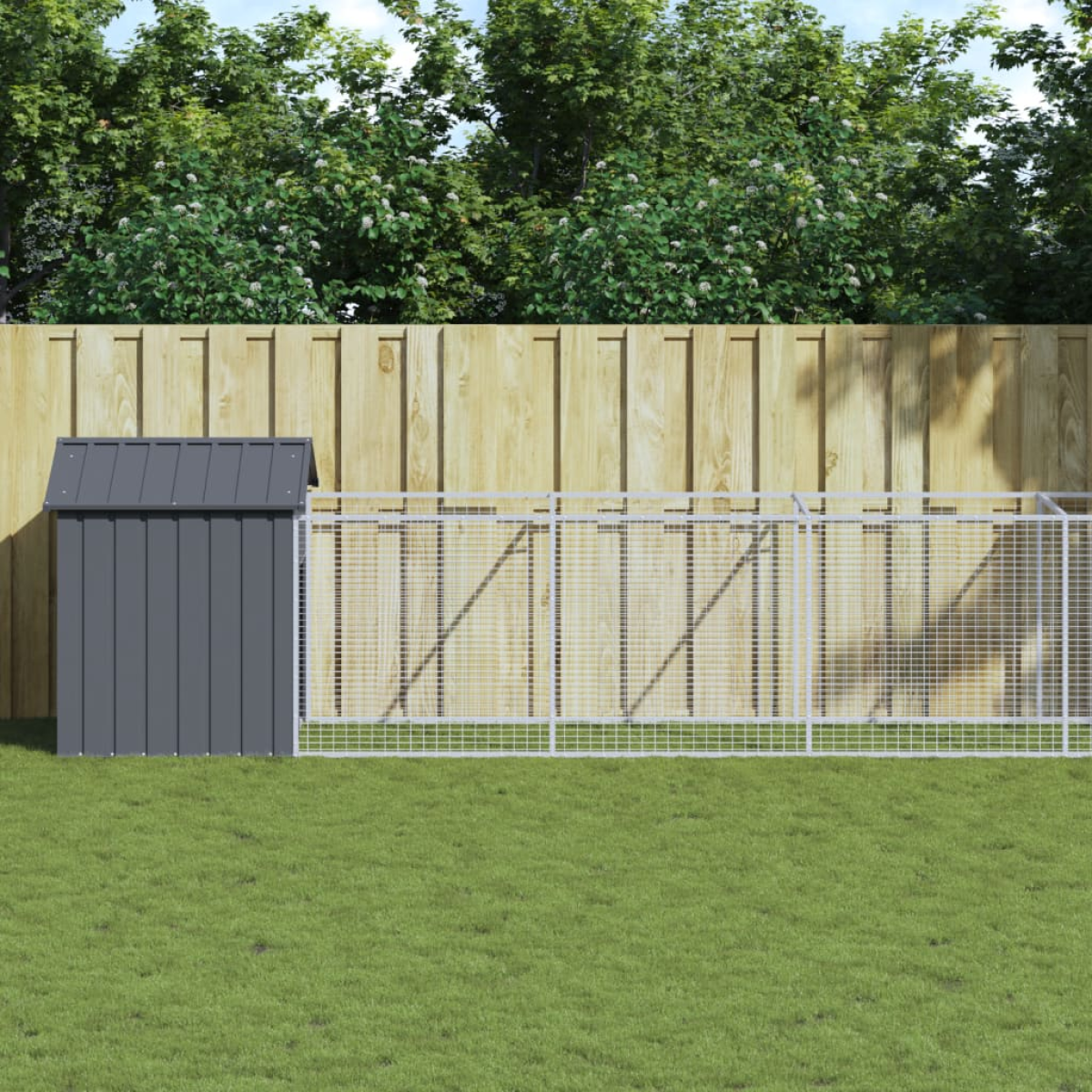 vidaXL Dog House with Roof Anthracite 117x405x123 cm Galvanised Steel - from vidaXL