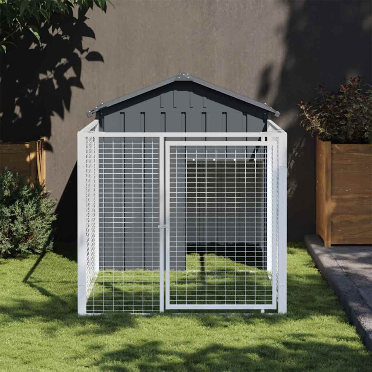 vidaXL Dog House with Roof Anthracite 117x405x123 cm Galvanised Steel - from vidaXL