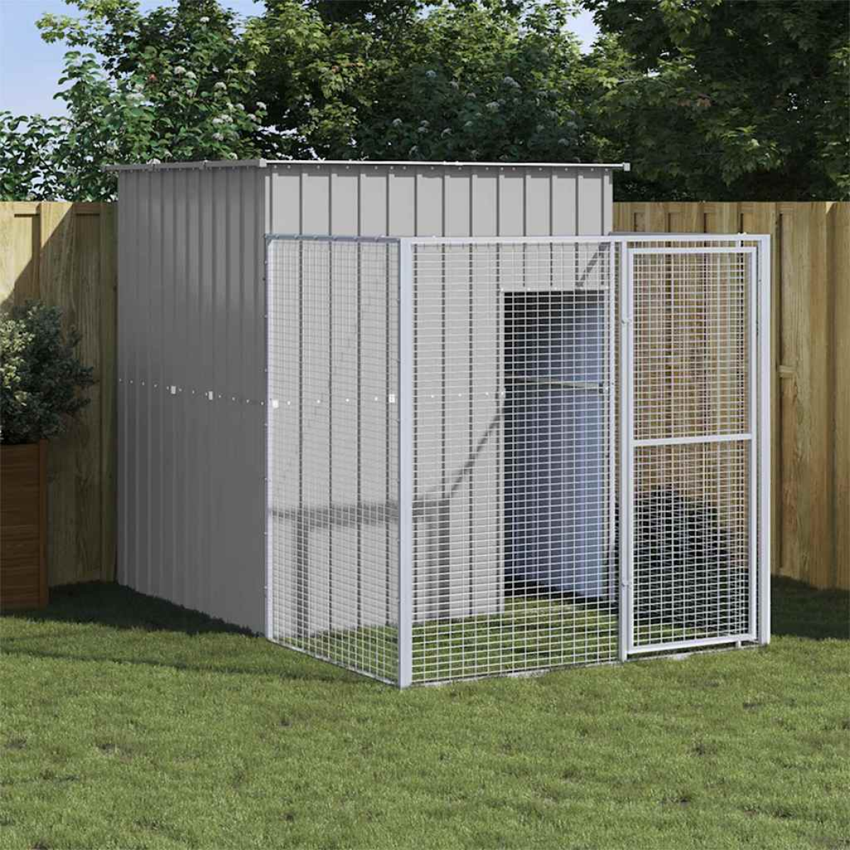 vidaXL Dog House with Run Anthracite 165x455x181 cm Galvanised Steel - from vidaXL