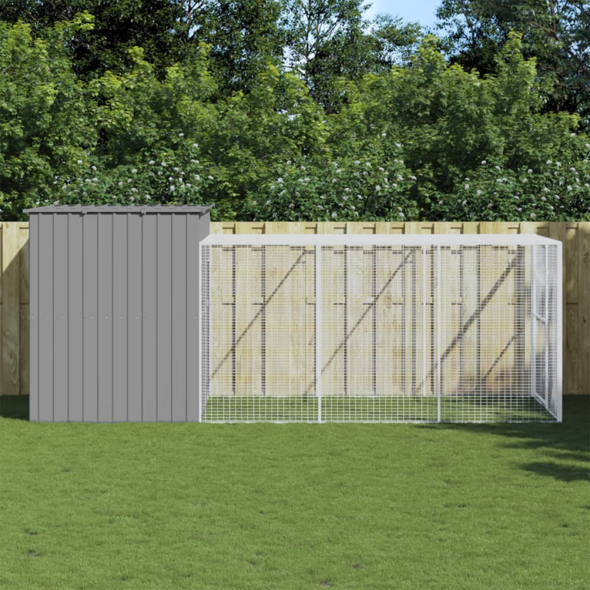 vidaXL Dog House with Run Anthracite 214x253x181 cm Galvanised Steel - from vidaXL