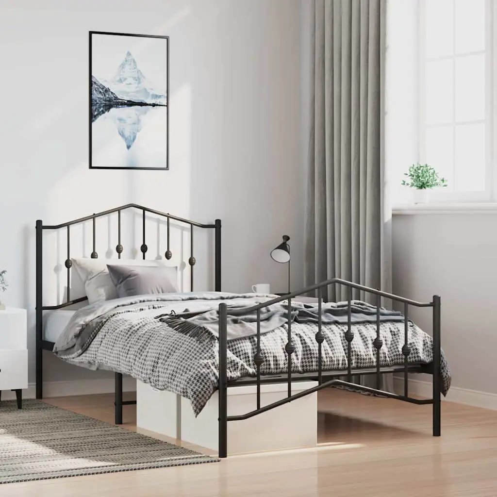 vidaXL Bed Frame | Black | Steel | Single | Bed Frame | Rectangular | Modern - from vidaXL