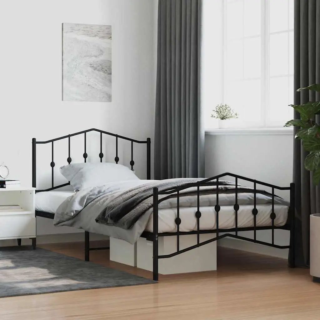 vidaXL Bed Frame | Black | Steel | Single | Bed Frame | Rectangular | Modern - from vidaXL