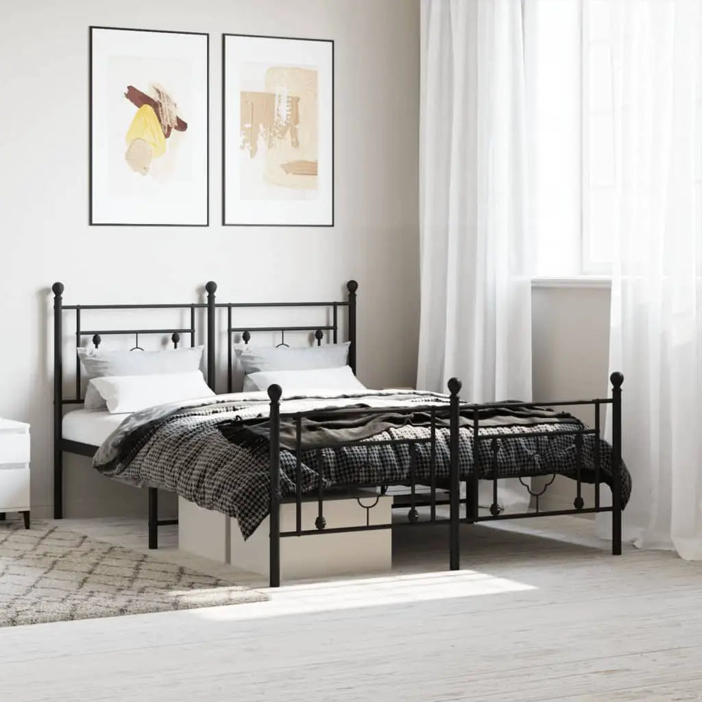 vidaXL Metal Bed Frame without Mattress with Headboard Black 75x190cm - from vidaXL
