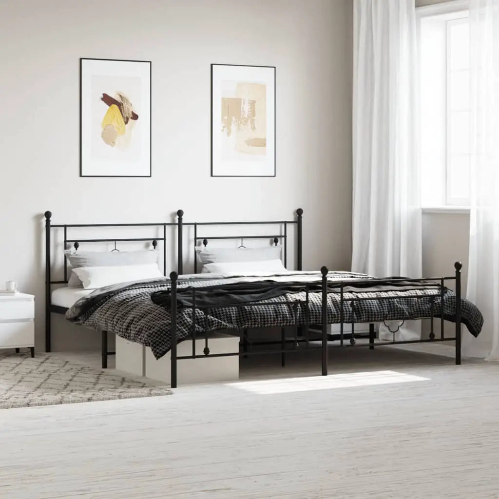 vidaXL Metal Bed Frame without Mattress with Headboard Black 75x190cm - from vidaXL