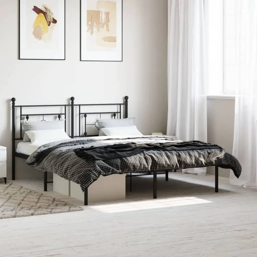 vidaXL Metal Bed Frame without Mattress with Headboard Black 75x190cm - from vidaXL
