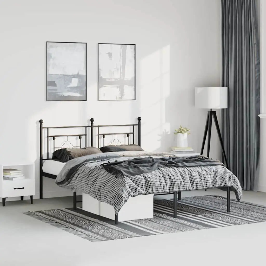 vidaXL Metal Bed Frame without Mattress with Headboard Black 75x190cm - from vidaXL