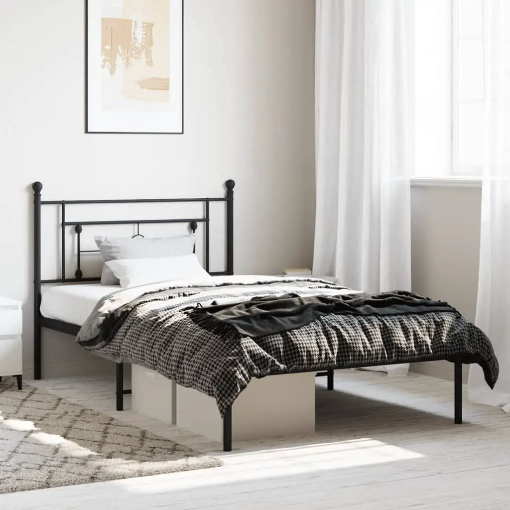 vidaXL Metal Bed Frame without Mattress with Headboard Black 75x190cm - from vidaXL