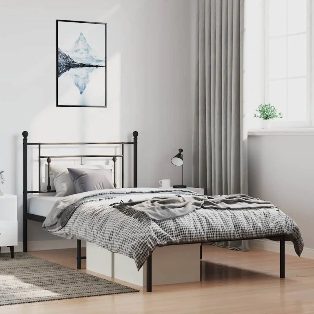vidaXL Metal Bed Frame without Mattress with Headboard Black 75x190cm - from vidaXL