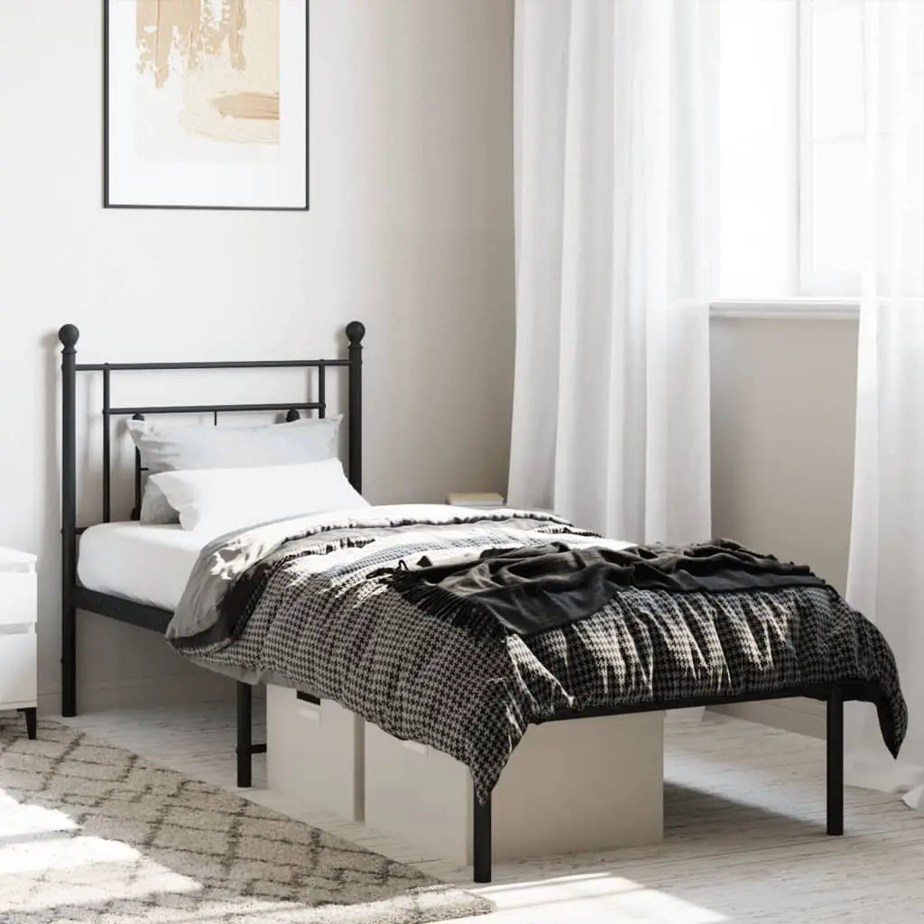vidaXL Metal Bed Frame without Mattress with Headboard Black 75x190cm - from vidaXL