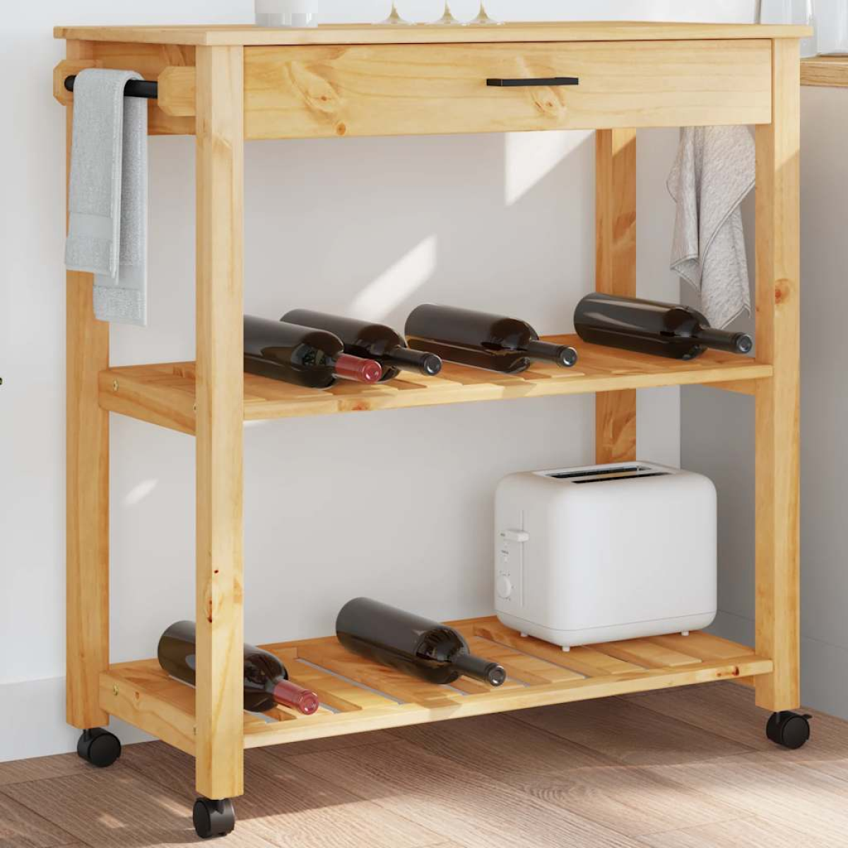 vidaXL Kitchen Trolley MONZA Black 48 x 40 x 88.5 cm Solid Pine Wood - from vidaXL