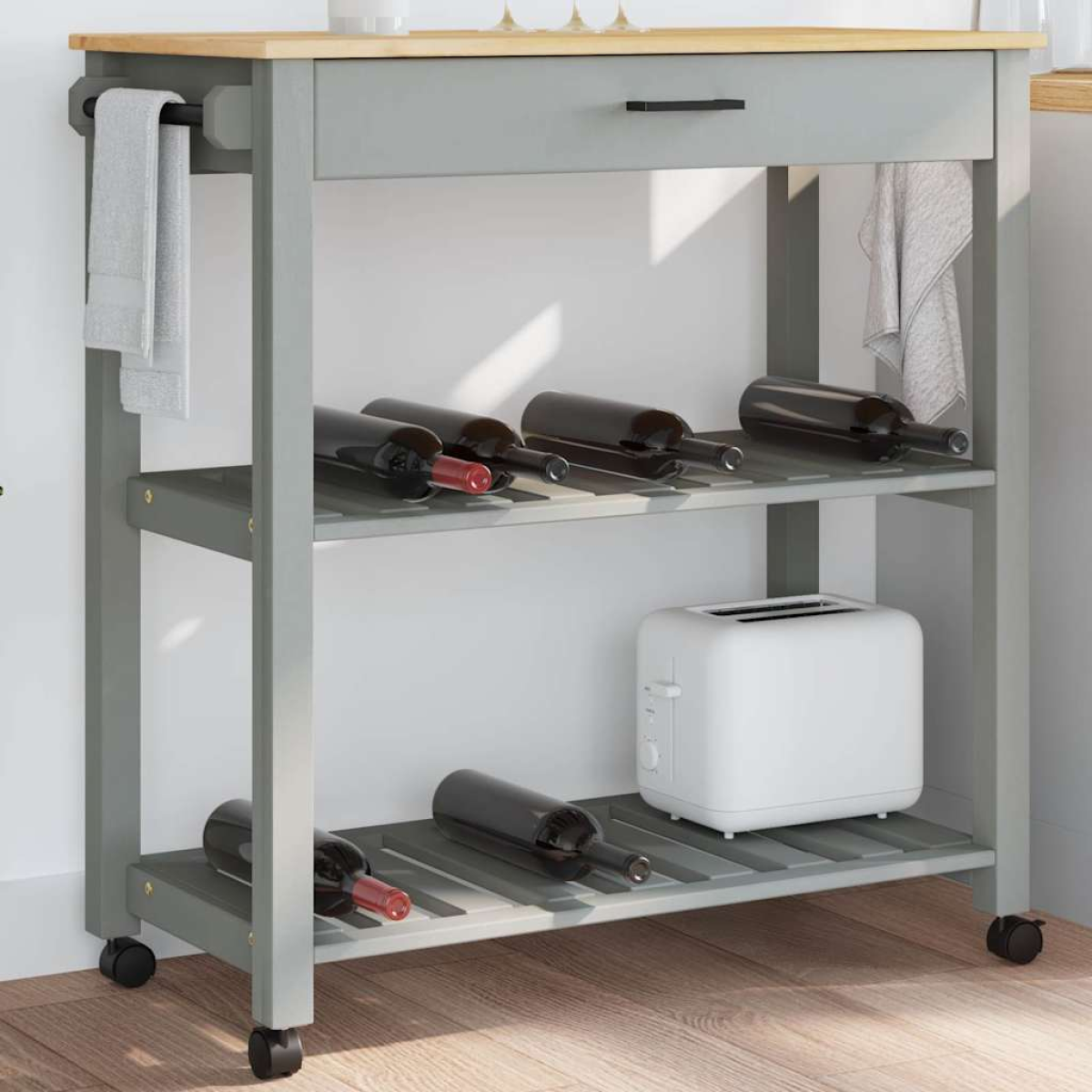 vidaXL Kitchen Trolley MONZA Black 48 x 40 x 88.5 cm Solid Pine Wood - from vidaXL
