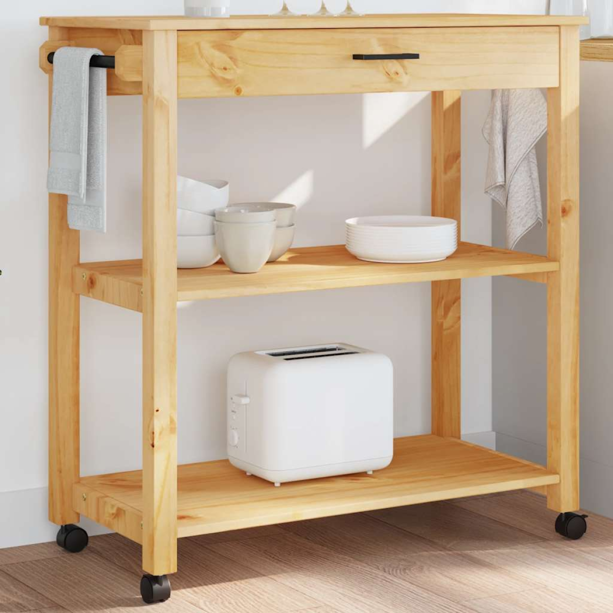 vidaXL Kitchen Trolley MONZA Black 60 x 40 x 88.5 cm Solid Pine Wood - from vidaXL