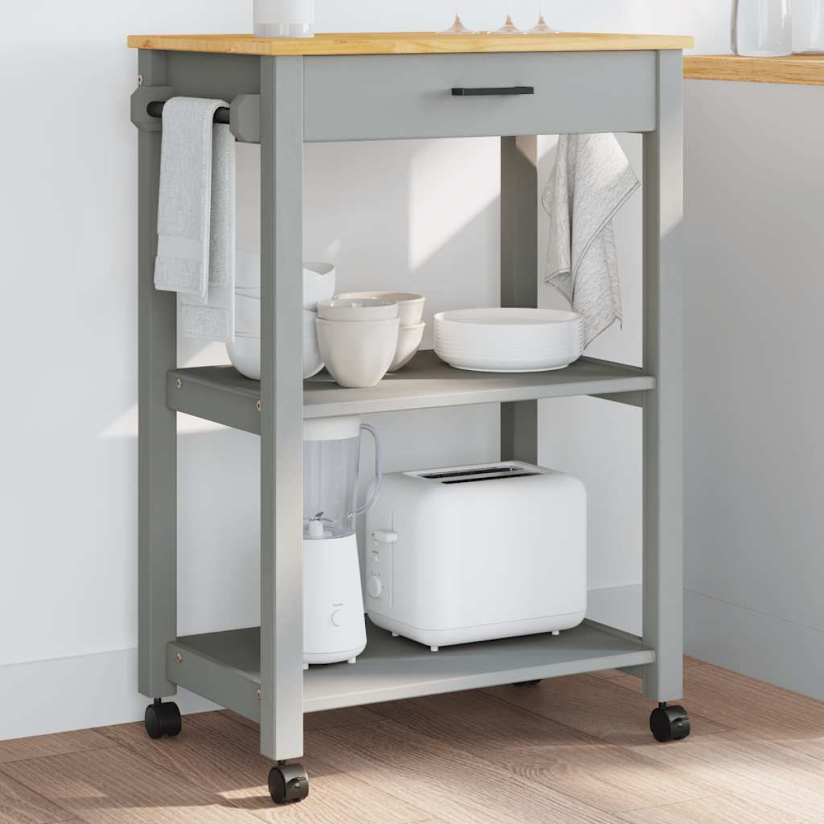 vidaXL Kitchen Trolley MONZA Black 60 x 40 x 88.5 cm Solid Pine Wood - from vidaXL
