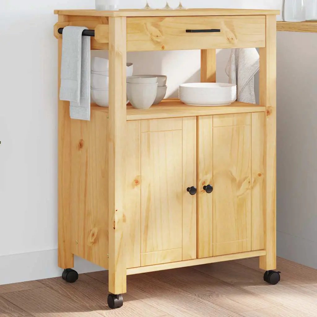 vidaXL Kitchen Trolley MONZA Black 60 x 40 x 88.5 cm Solid Pine Wood - from vidaXL
