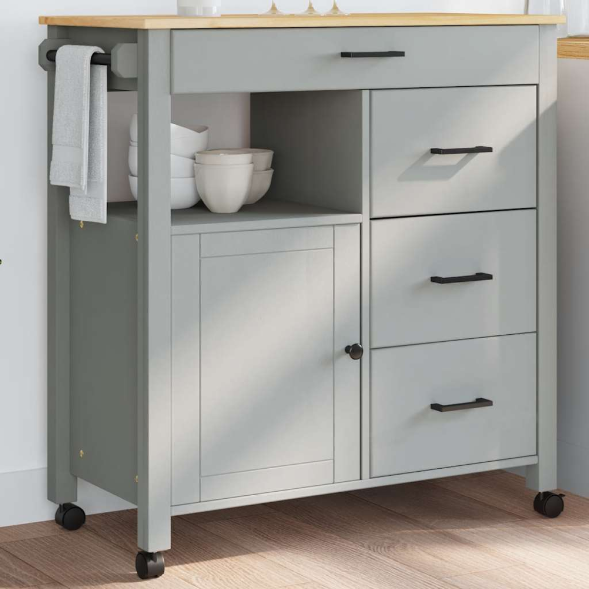 vidaXL Kitchen Trolley MONZA Black 84 x 40 x 88.5 cm Solid Pine Wood - from vidaXL