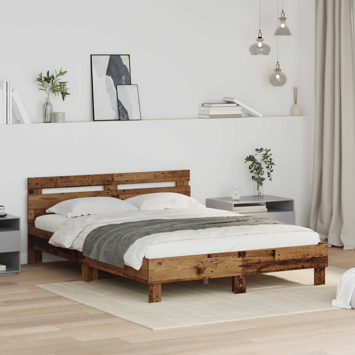 vidaXL Bed Frame Old Wood 203 x 95 x 70 cm Engineered Wood - from vidaXL