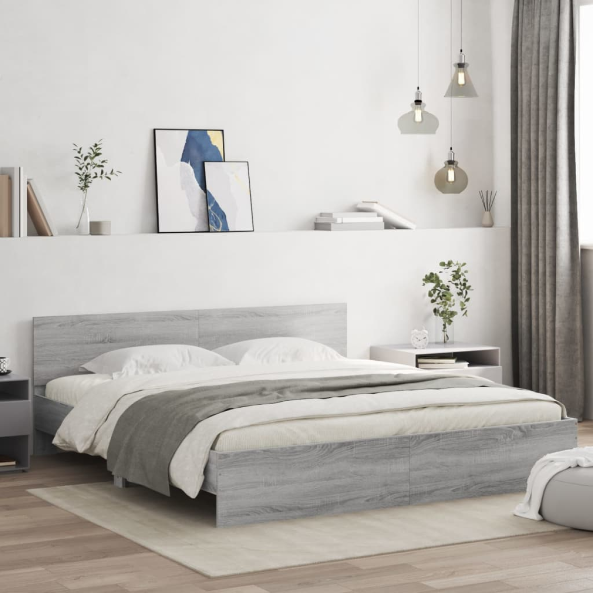 vidaXL Bed Frame with Headboard Old Wood 90 x 200 cm Engineered Wood - from vidaXL