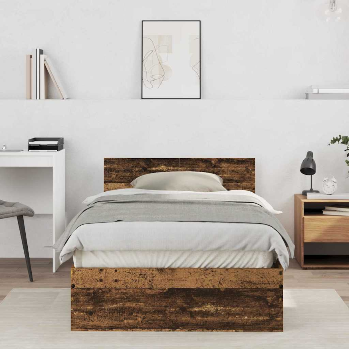 vidaXL Bed Frame with Headboard Old Wood 90 x 200 cm Engineered Wood - from vidaXL