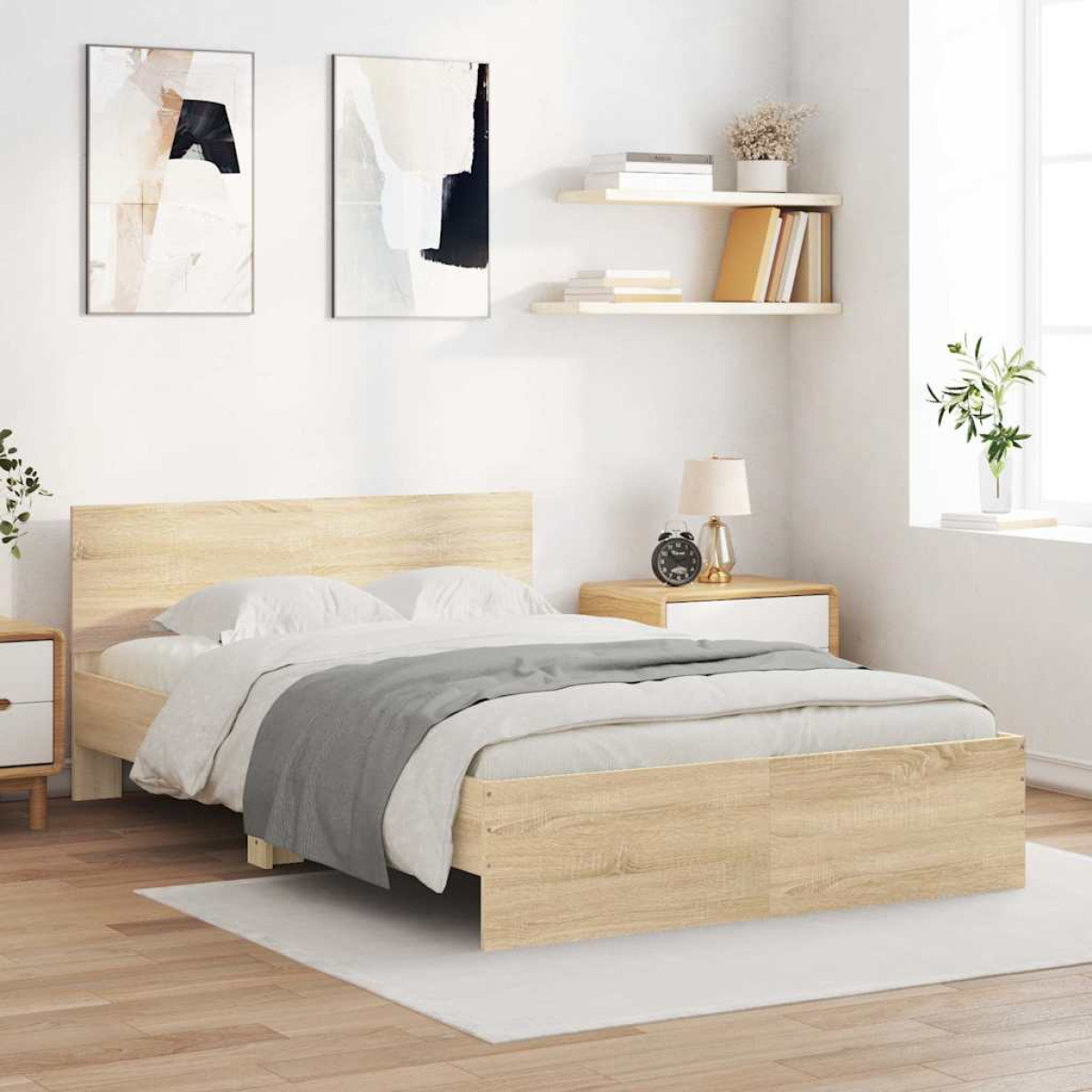 vidaXL Bed Frame with Headboard Old Wood 90 x 200 cm Engineered Wood - from vidaXL
