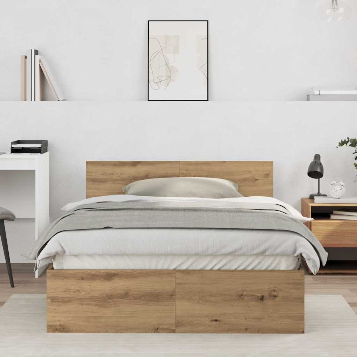 vidaXL Bed Frame with Headboard Old Wood 90 x 200 cm Engineered Wood - from vidaXL