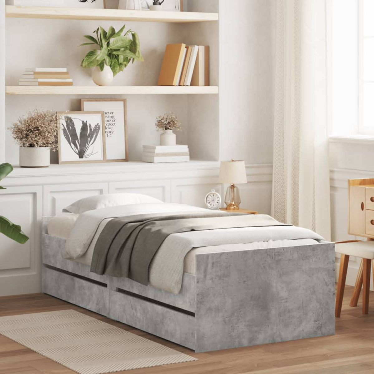 vidaXL Bed Frame with Drawer Old Wood 100 x 200 cm Solid Pine Wood - from vidaXL