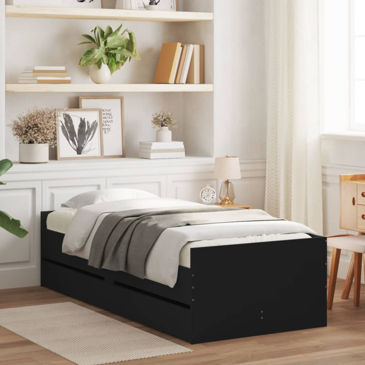 vidaXL Bed Frame with Drawer Old Wood 100 x 200 cm Solid Pine Wood - from vidaXL