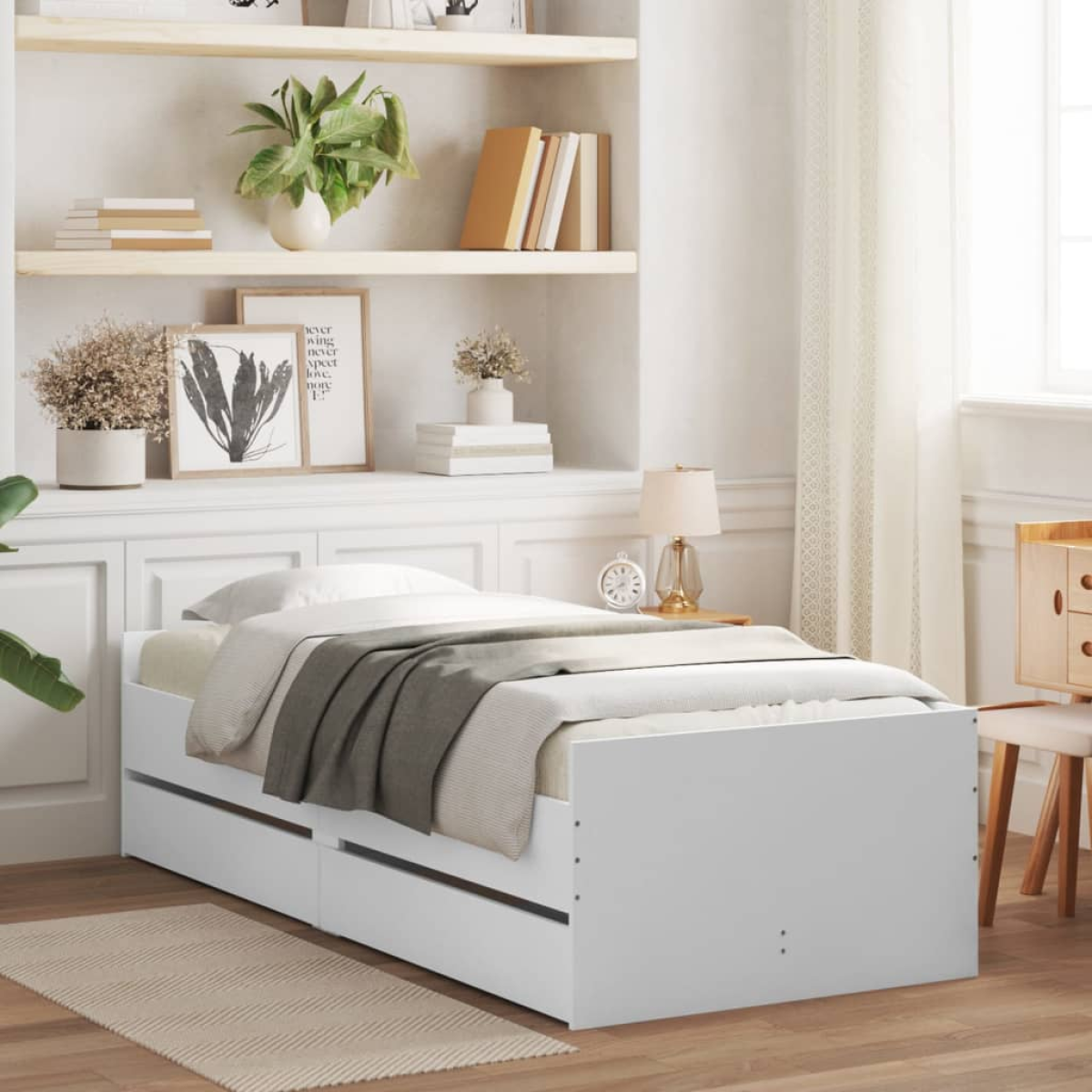 vidaXL Bed Frame with Drawer Old Wood 100 x 200 cm Solid Pine Wood - from vidaXL