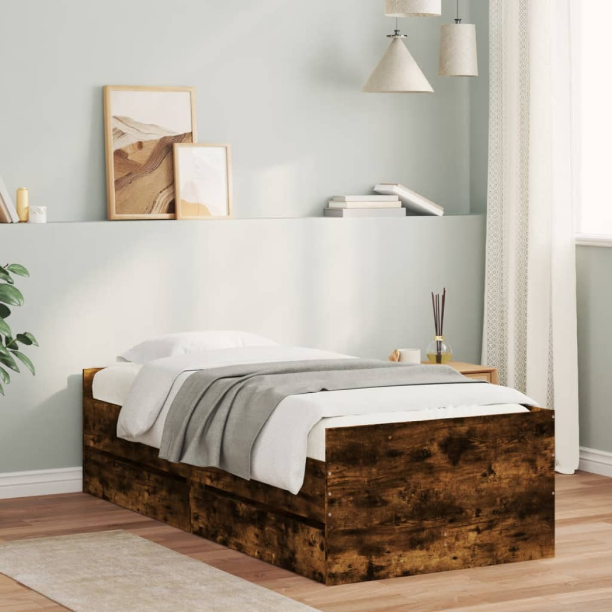 vidaXL Bed Frame with Drawer Old Wood 100 x 200 cm Solid Pine Wood - from vidaXL