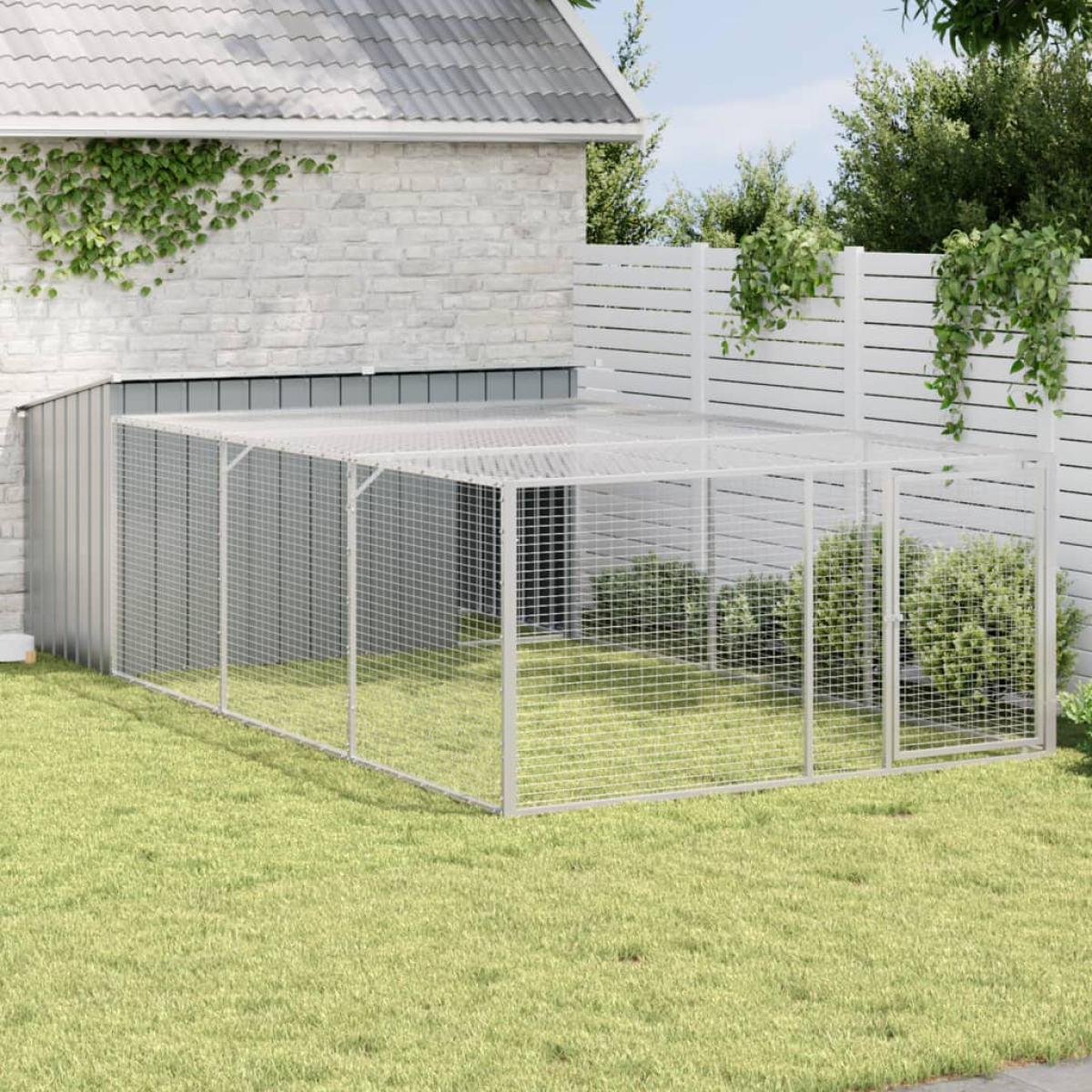 vidaXL Dog House with Run Anthracite 153x194x110 cm Galvanised Steel - from vidaXL