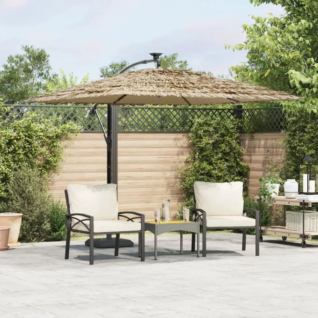 vidaXL vidaXL Garden Parasol with LEDs and Steel Pole Brown 246x246x230 cm - Parasol