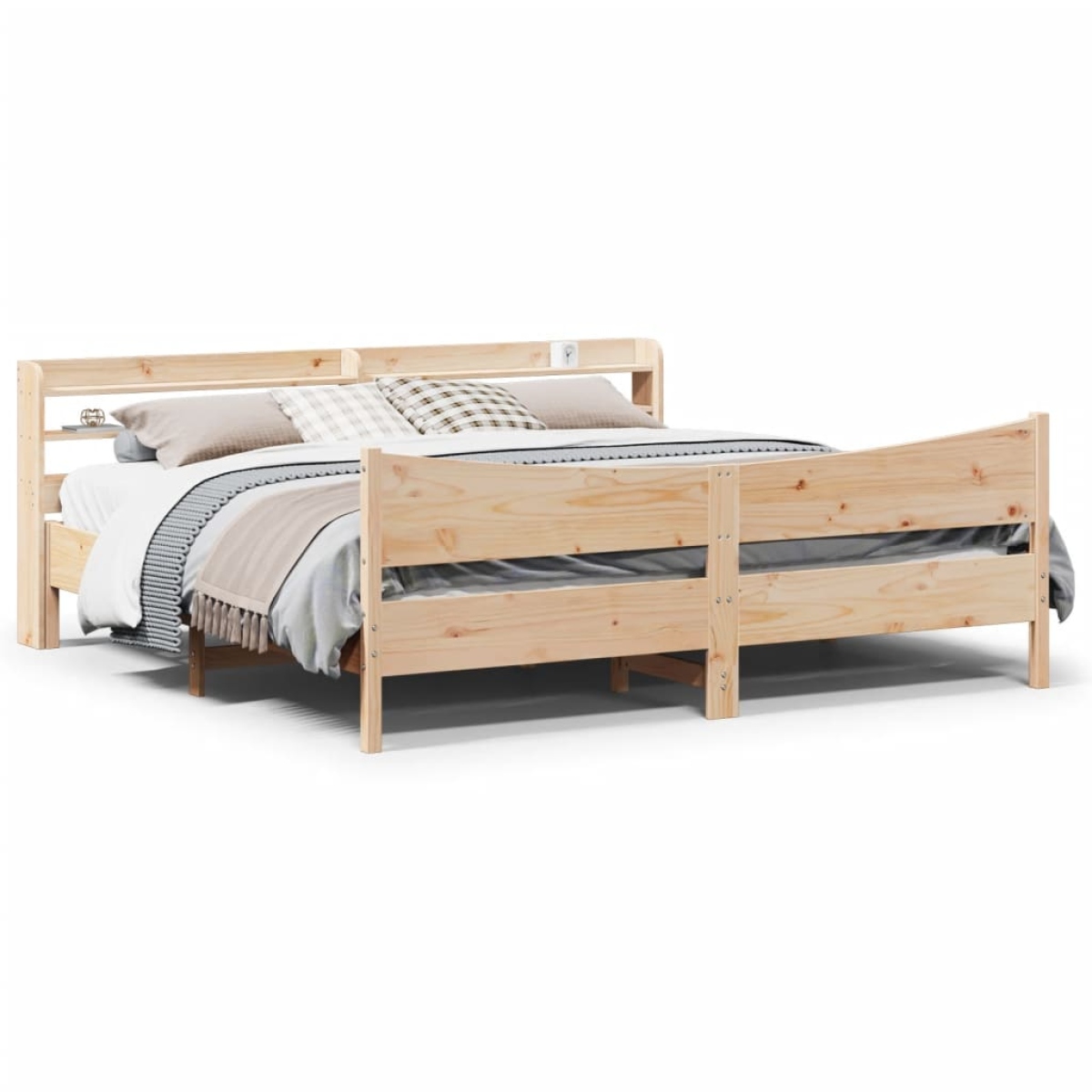 vidaXL Bed Frame with Headboard 200x200 cm Solid Wood Pine - from vidaXL