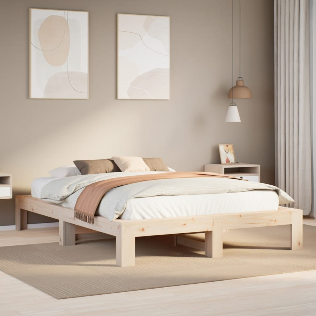 vidaXL Bed Frame | Natural wood colour | Solid pine wood, Plywood slats | Single - from vidaXL