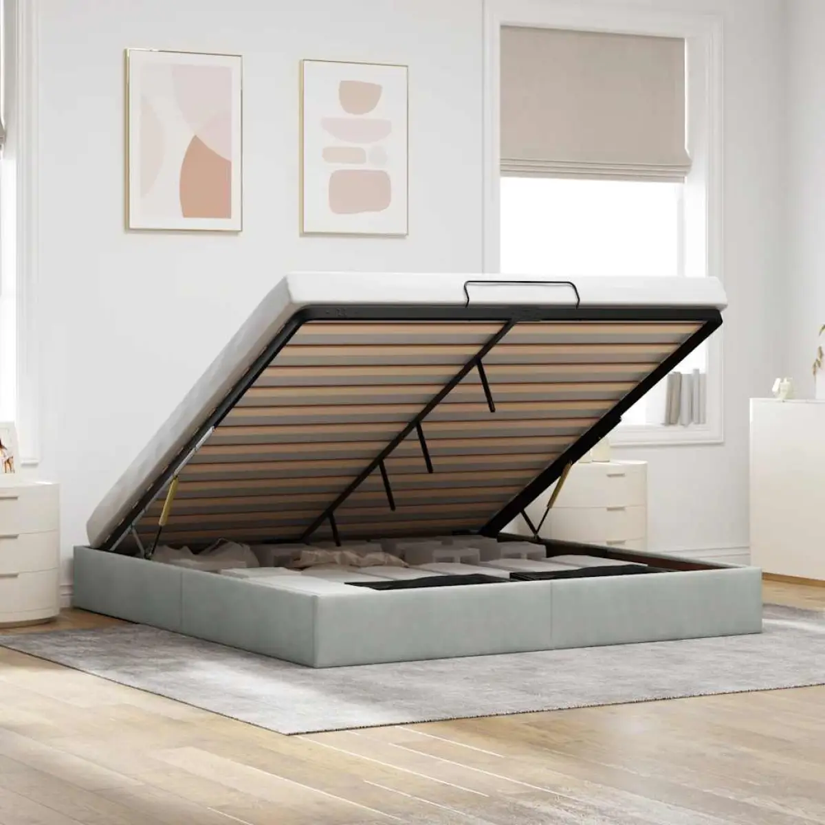 vidaXL vidaXL Ottoman Bed Frame No Mattress Light Grey Single Velvet - Bed Frames