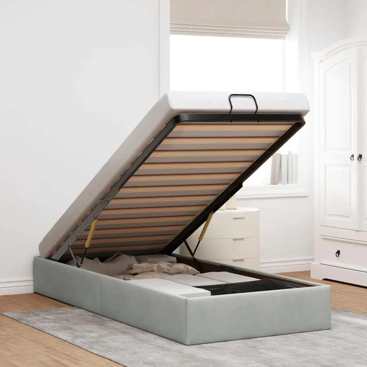 vidaXL vidaXL Ottoman Bed Frame No Mattress Light Grey Single Velvet - Bed Frames