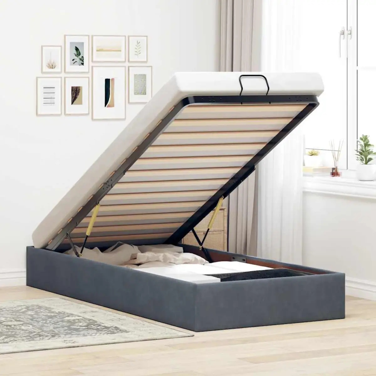 vidaXL vidaXL Ottoman Bed Frame No Mattress Light Grey Single Velvet - Bed Frames