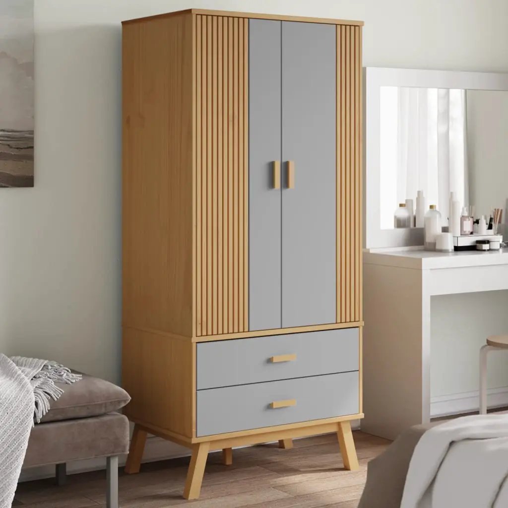 vidaXL vidaXL Wardrobe OLDEN Grey and Brown 76.5x53x172 cm Solid Wood Pine - Wardrobe