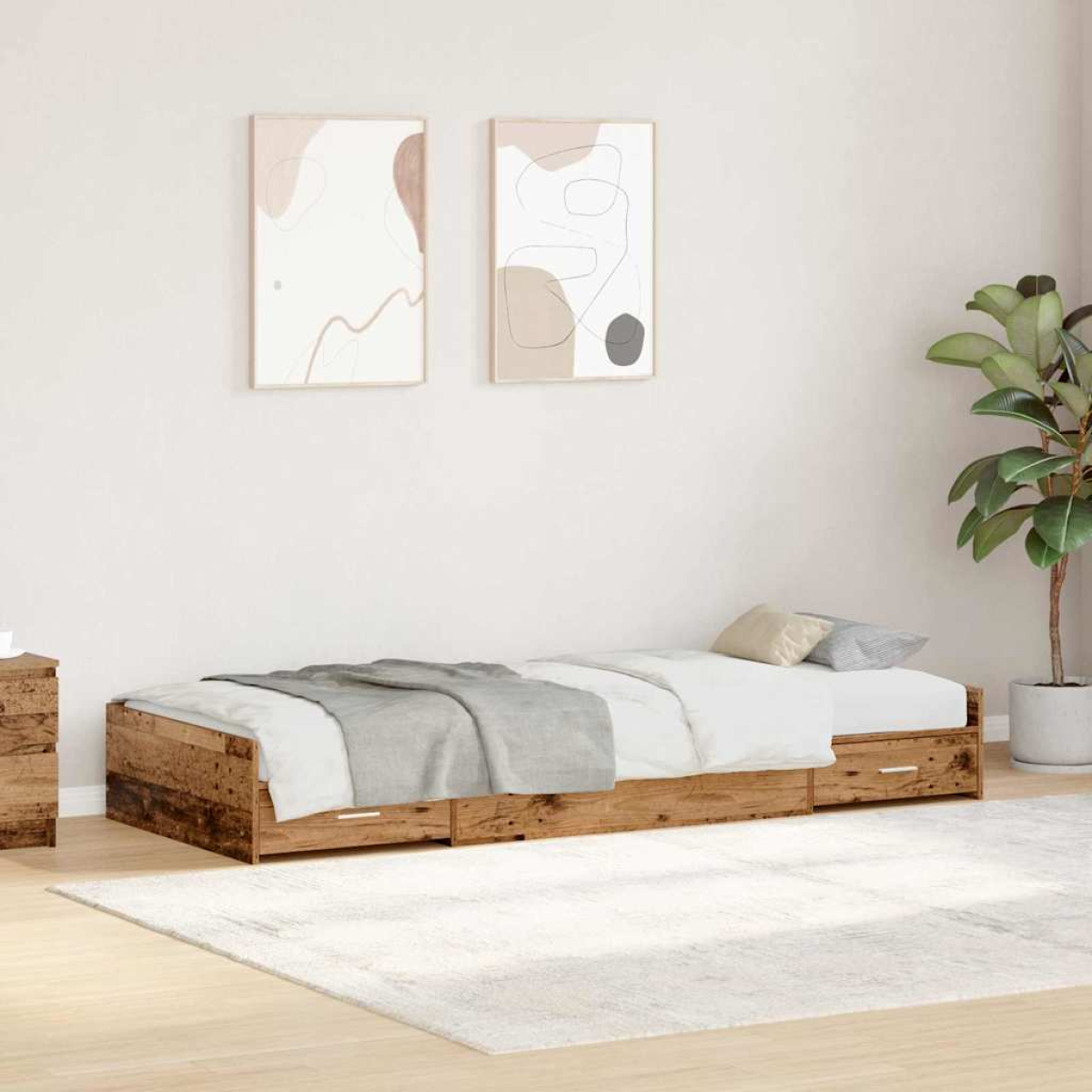 vidaXL Bed Frame with Drawer Artisan Oak 90 x 190 cm Engineered Wood - from vidaXL