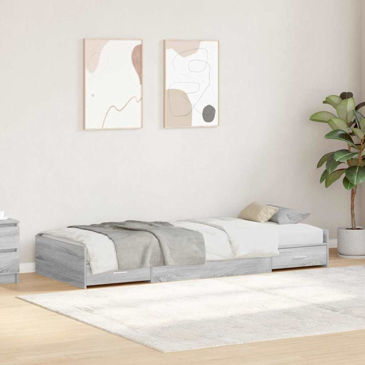 vidaXL Bed Frame with Drawer Artisan Oak 90 x 190 cm Engineered Wood - from vidaXL