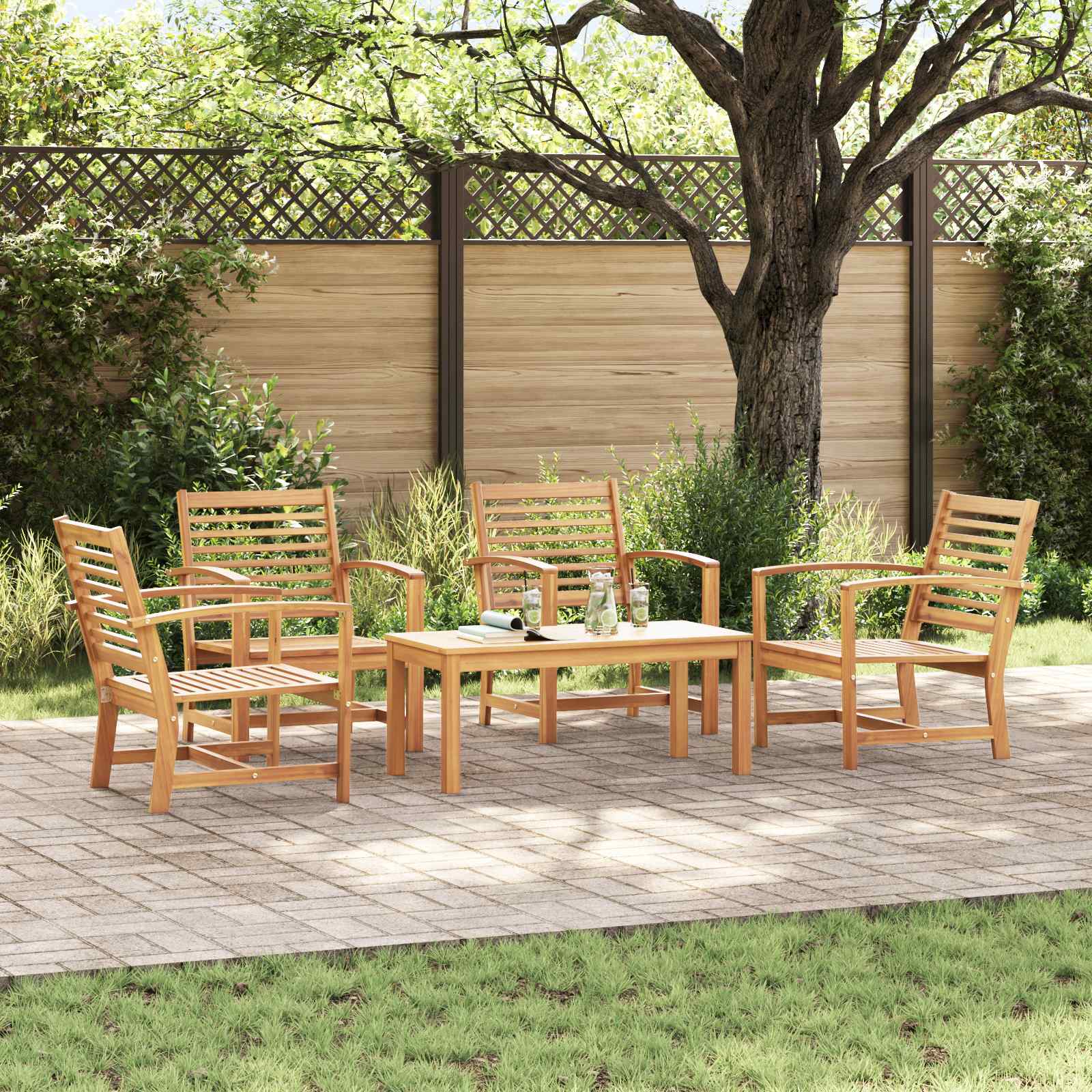 vidaXL vidaXL Garden Sofa Set 5 pcs Natural Solid Teak Wood - Garden Sofa Sets