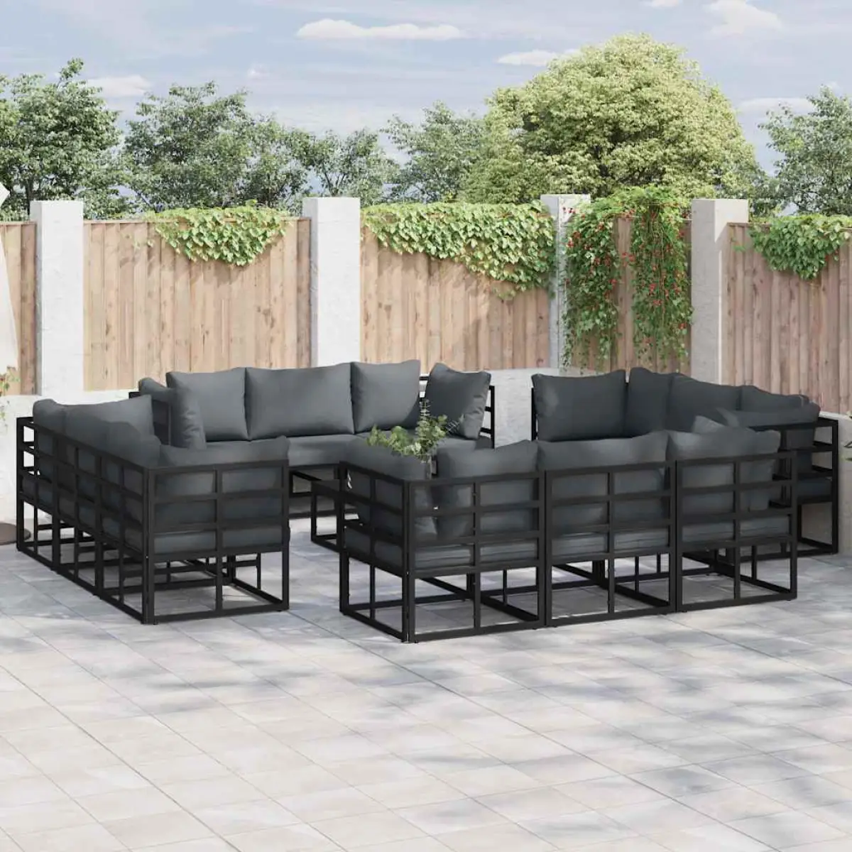 vidaXL vidaXL Garden Sofa Set 12 pcs Black Metal - Garden Sofa Sets