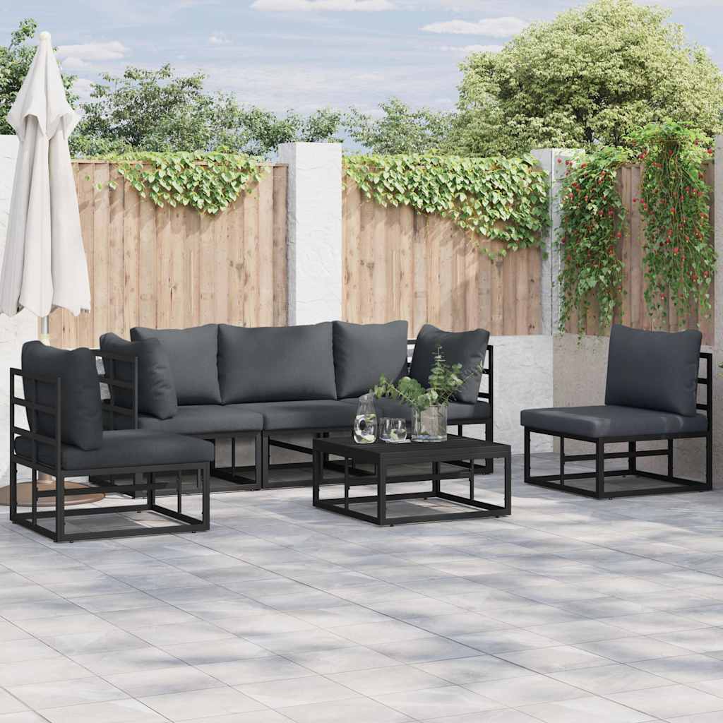 vidaXL vidaXL Garden Sofa Set with Cushion 5 pcs Black Aluminium - Garden Sofa Sets