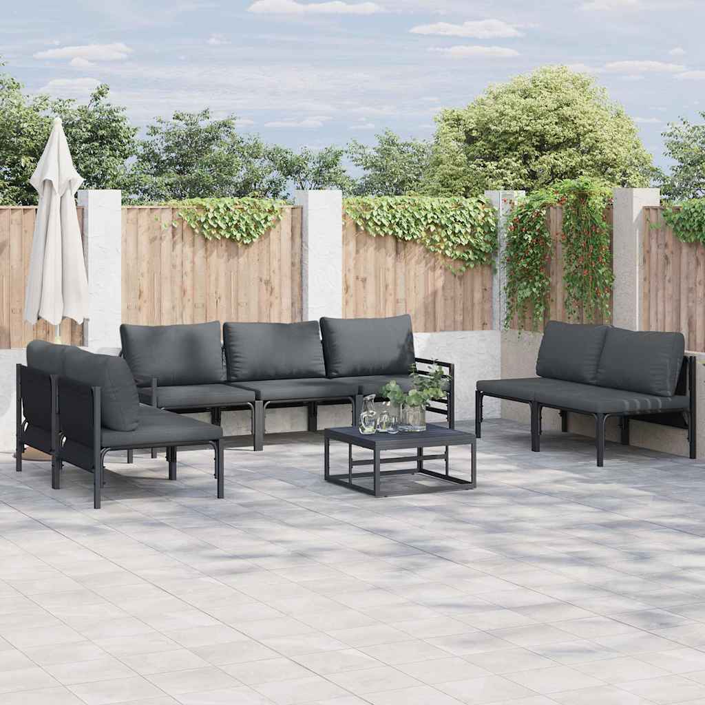 vidaXL vidaXL Garden Sofa Set with Cushion 8 pcs Black Steel - Garden Sofa Sets