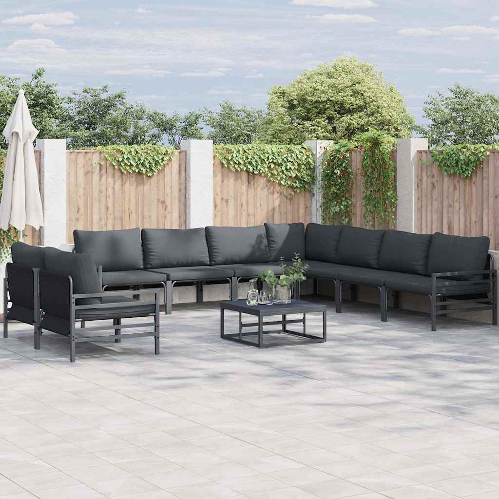 vidaXL vidaXL Garden Sofa Set with Cushion 9 pcs Black Steel - Garden Sofa Sets