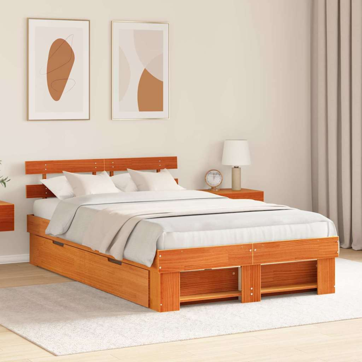 vidaXL Bed Frame with Headboard Natural 100 x 200 cm Solid Pine Wood - from vidaXL